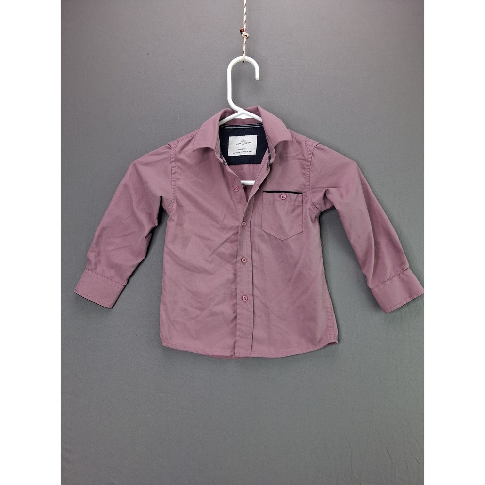 Craft + Flow Button Up Shirt Toddler 3T Mauve Purple Long Sleeve Pocket Casual